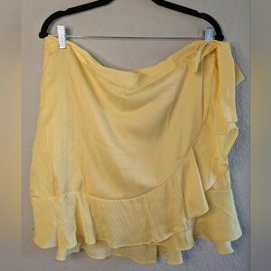 NWT Anthropologie Maeve Mini Skirt XL Butter Yellow Wrap Button Closure Resort